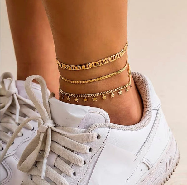 SODABIJOUX - steel anklet - Gold Moon and Stars