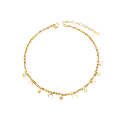 SODABIJOUX - steel anklet - Gold Moon and Stars