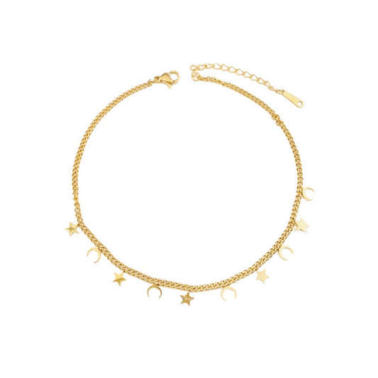 SODABIJOUX - steel anklet - Gold Moon and Stars