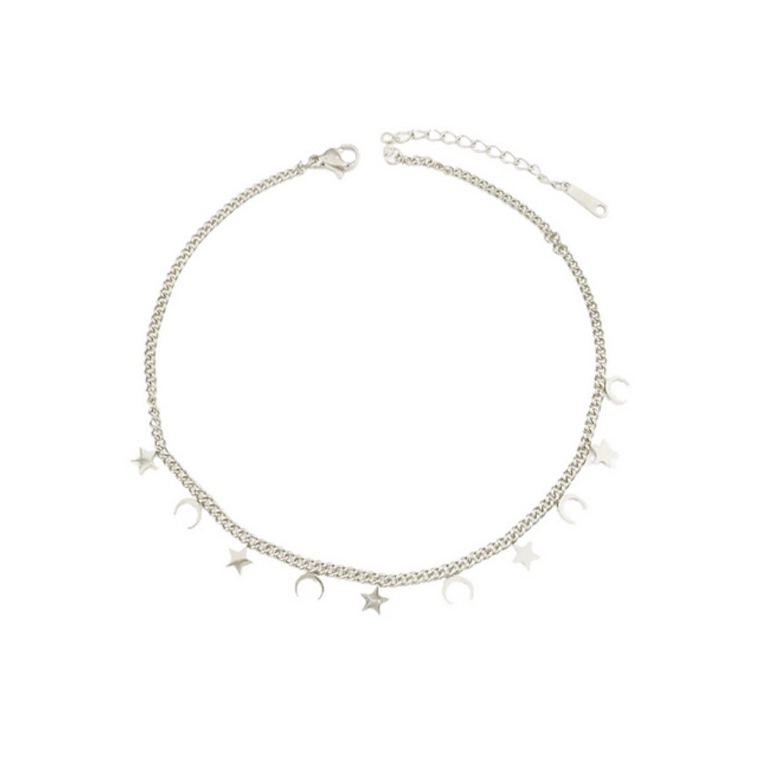 SODABIJOUX - steel anklet - Silver Moon and Stars