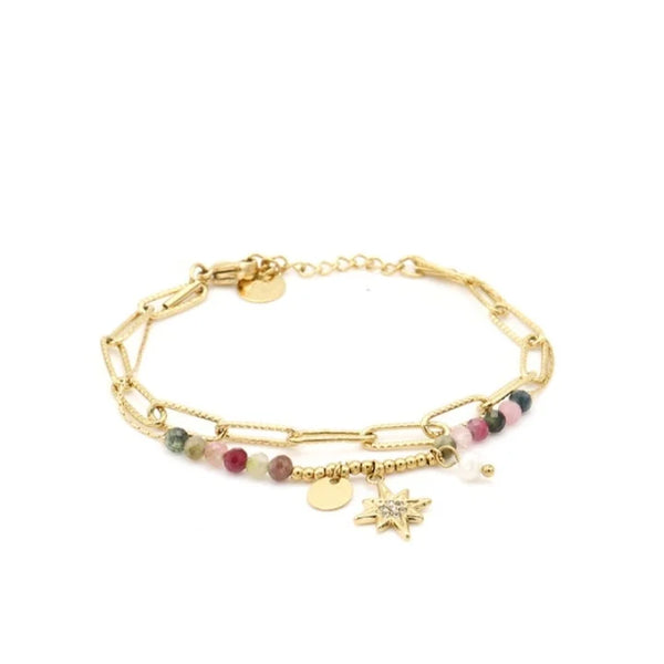 Sodabijoux - 2 strand bracelet with colored stones