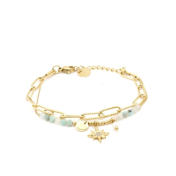 Sodabijoux - 2 strand bracelet with aqua green stones