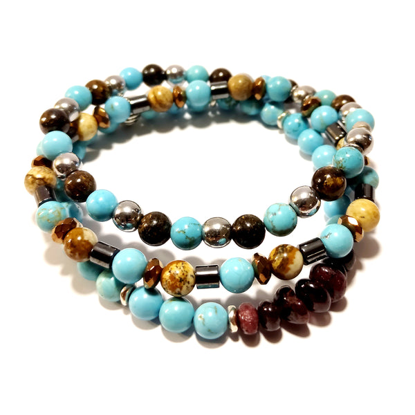 MATEREO - three bracelets in semi-precious stones and bronze