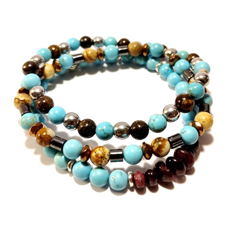 MATEREO - three bracelets in semi-precious stones and bronze