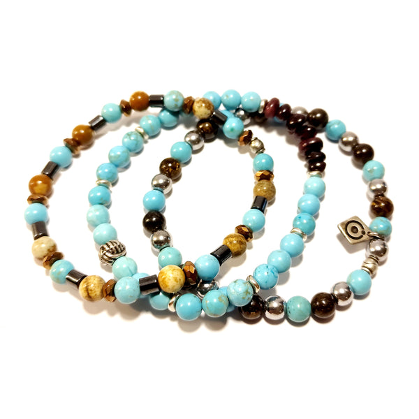 MATEREO - three bracelets in semi-precious stones and bronze