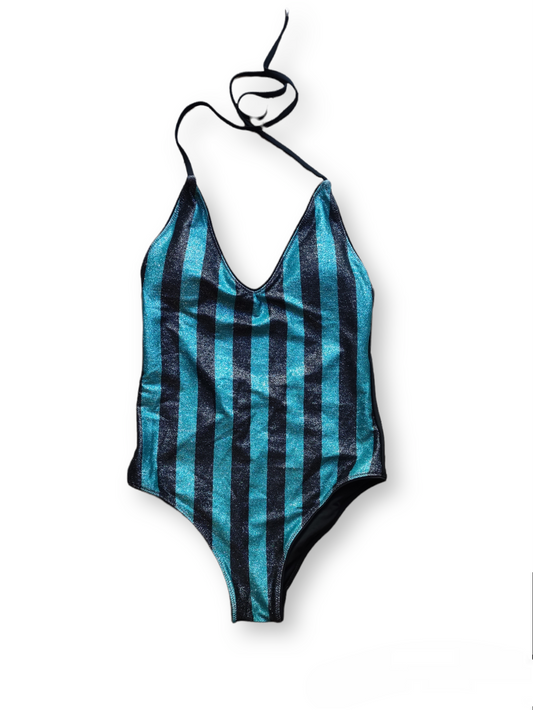 SODA - striped one-piece swimsuit - light blue and black