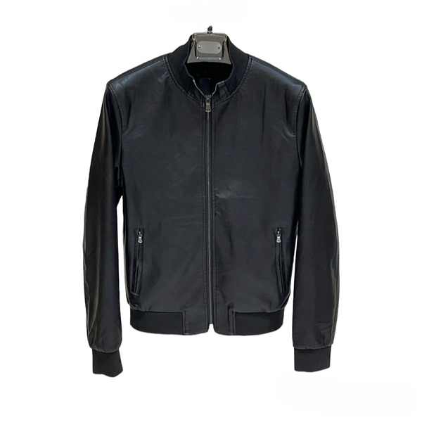 Black faux leather bomber jacket