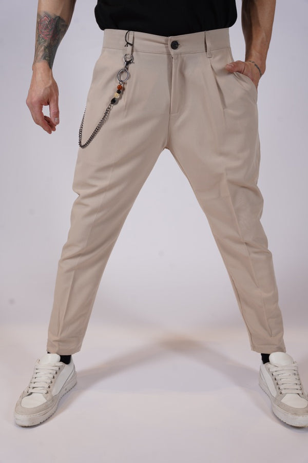 LIBERTY - Carrot pleated trousers - Beige