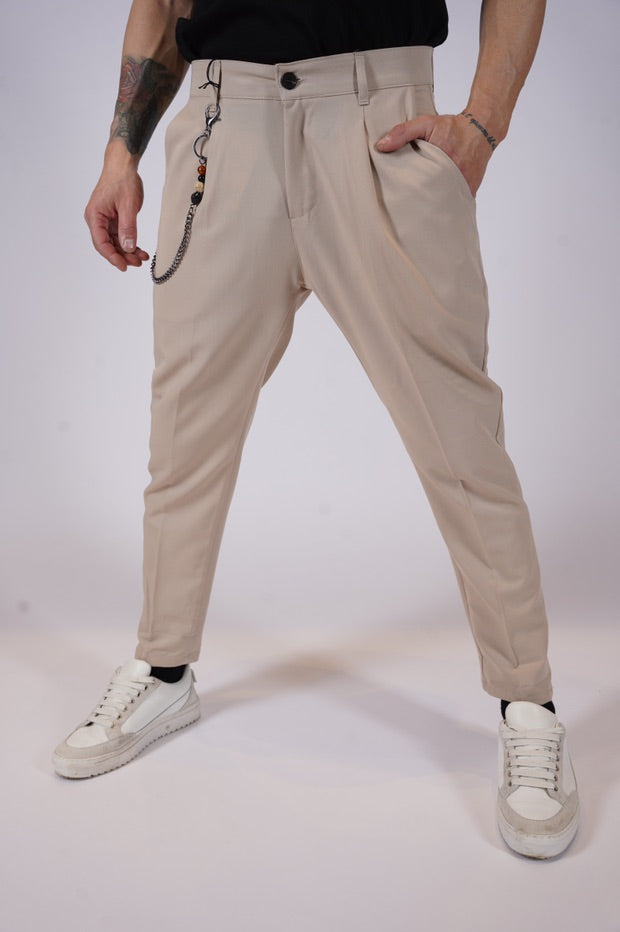 LIBERTY - Carrot pleated trousers - Beige