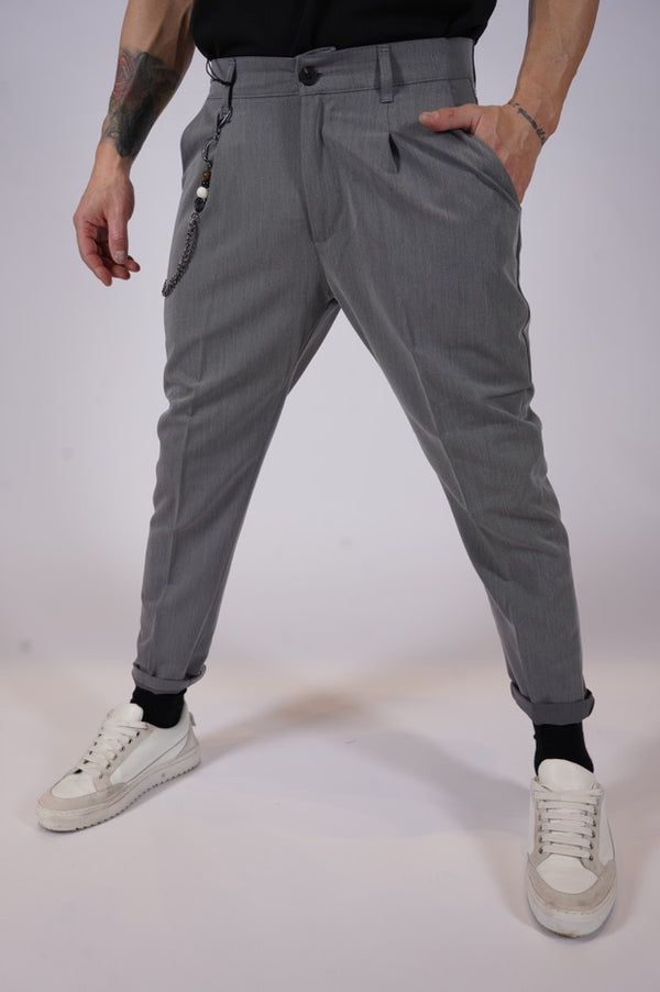 LIBERTY - Carrot pleated trousers - grey