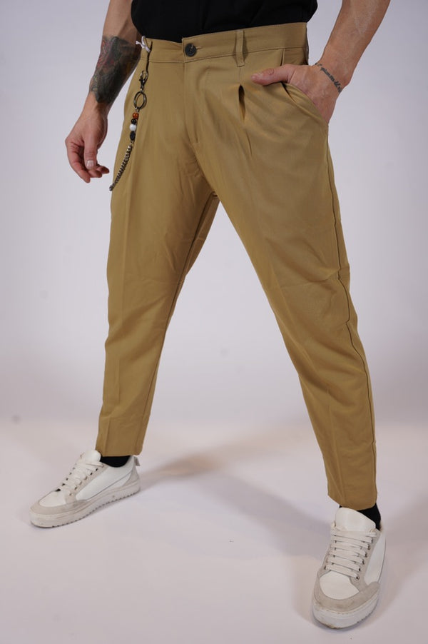 LIBERTY - Carrot pleated trousers - camel