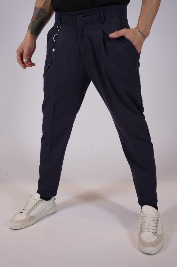 LIBERTY - Carrot pleated trousers - blue
