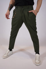 LIBERTY - Carrot pleated trousers - military green