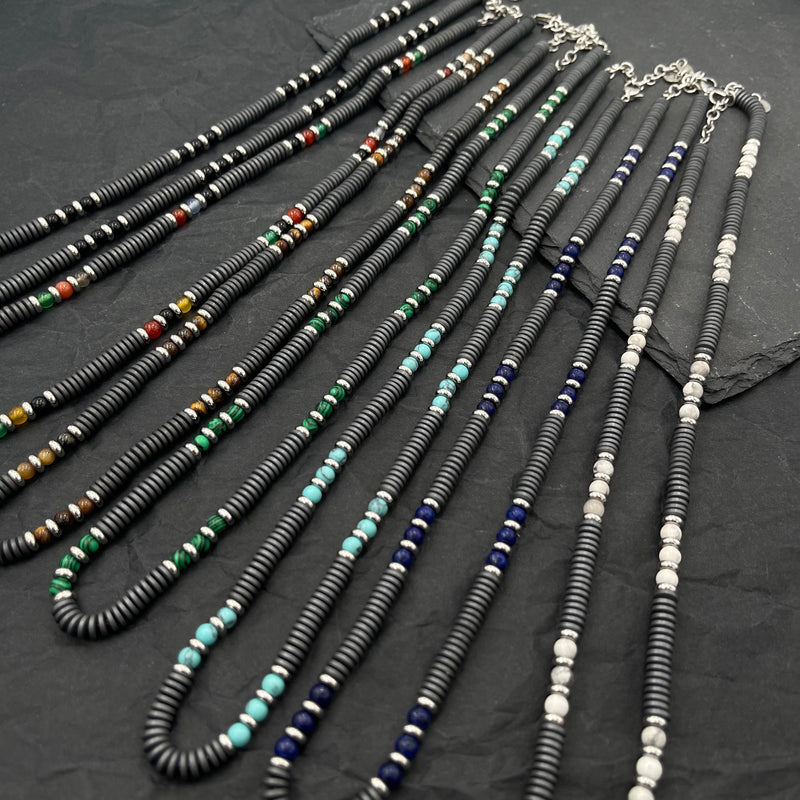 Soda - Men's necklace with semi-precious stones and 6 mm ionite disks