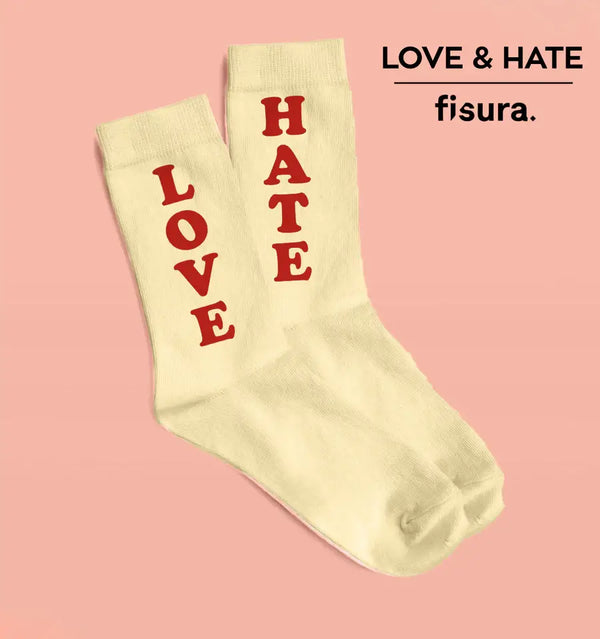 Fisura - Calzini unisex "Love & Hate" Beige