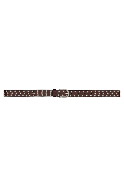 SODA - 25 mm genuine leather studded belt - dark brown 